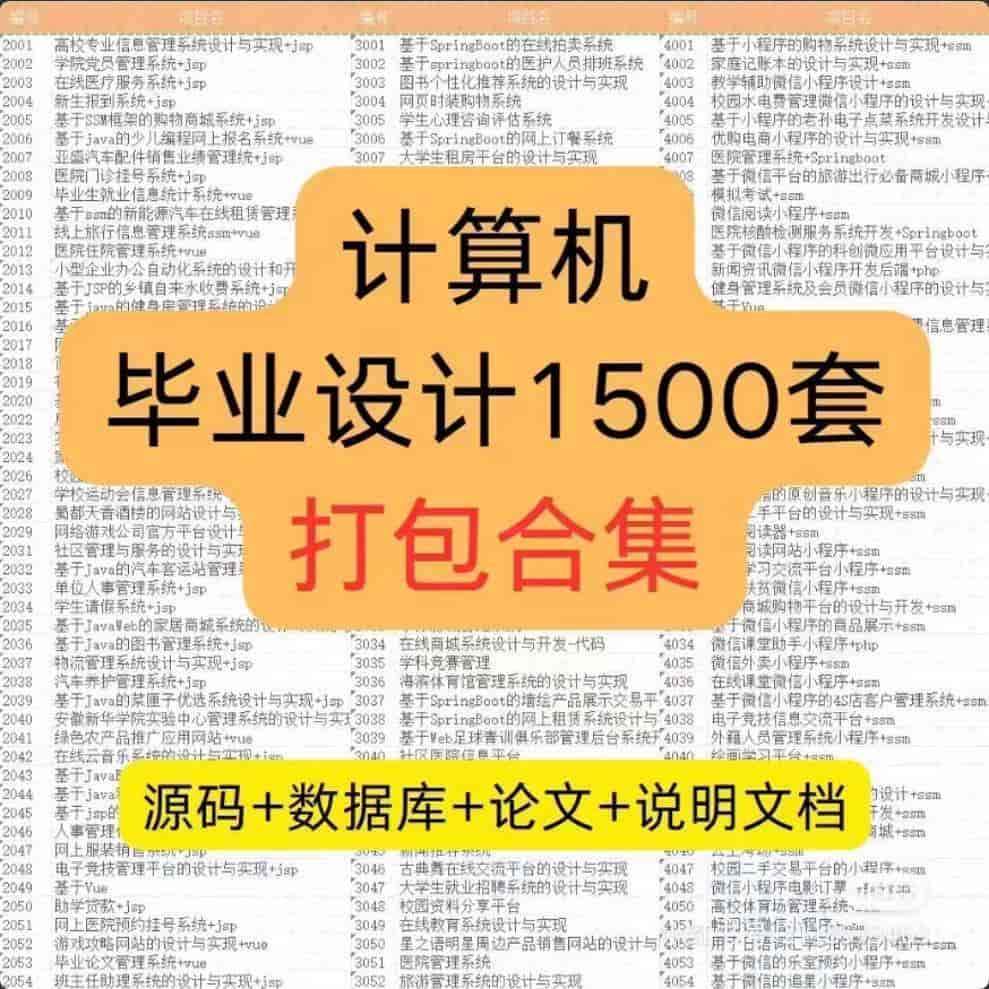 1900套计算机专业毕设项目代码源码文件毕业设计答辩ppt资料合集